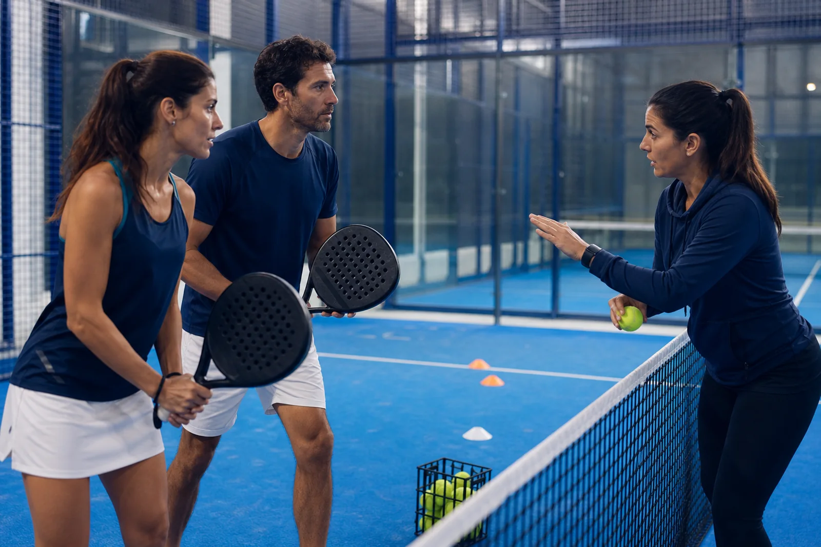 Imagen editorial de una sesión mixta de entrenamiento de pádel